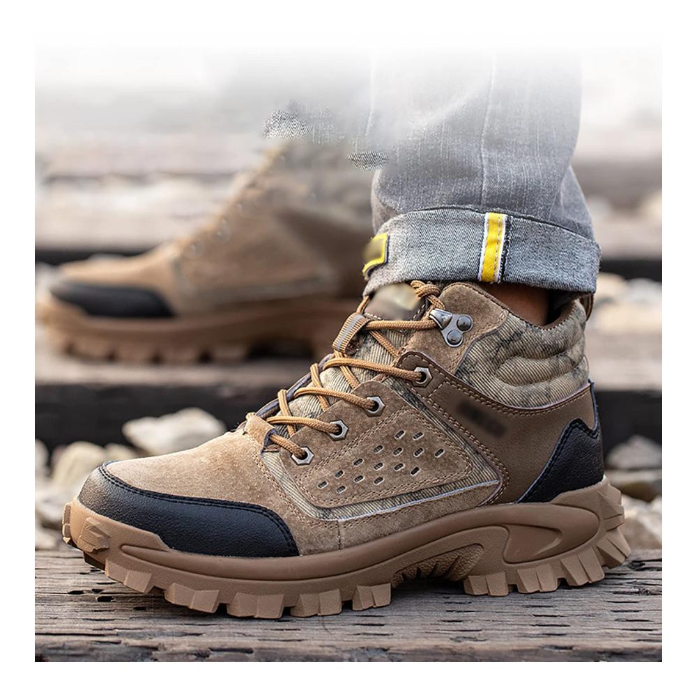 Arbeitssicherheitsstiefel Herren Leichte Stahlkappen-Sneaker rutschfeste atmungsaktive pannensichere Arbeitsschuhe in Braun - Größe 44