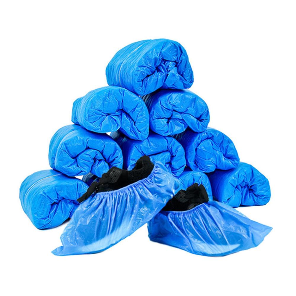 100er Pack rutschfeste blaue Einweg-Schuhüberzieher - Wasserdichte Einheitsgröße für Schutz von Schuhen Teppichen & Böden - Haushaltszubehör