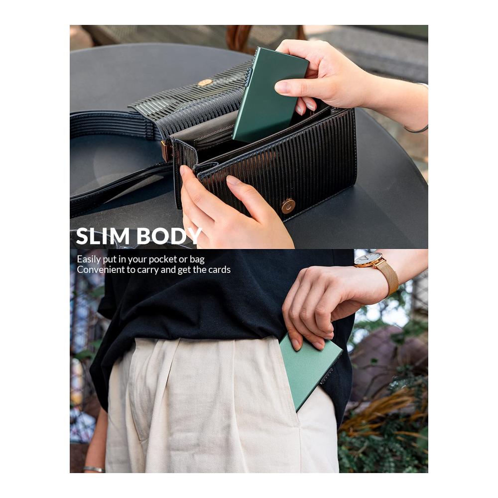 RFID-Blockierende Aluminium Kreditkartenhülle mit Pop-Up-Funktion - Minimalistisches Design für Männer und Frauen - Kaart Portemonnee in Mitternachtsgrün
