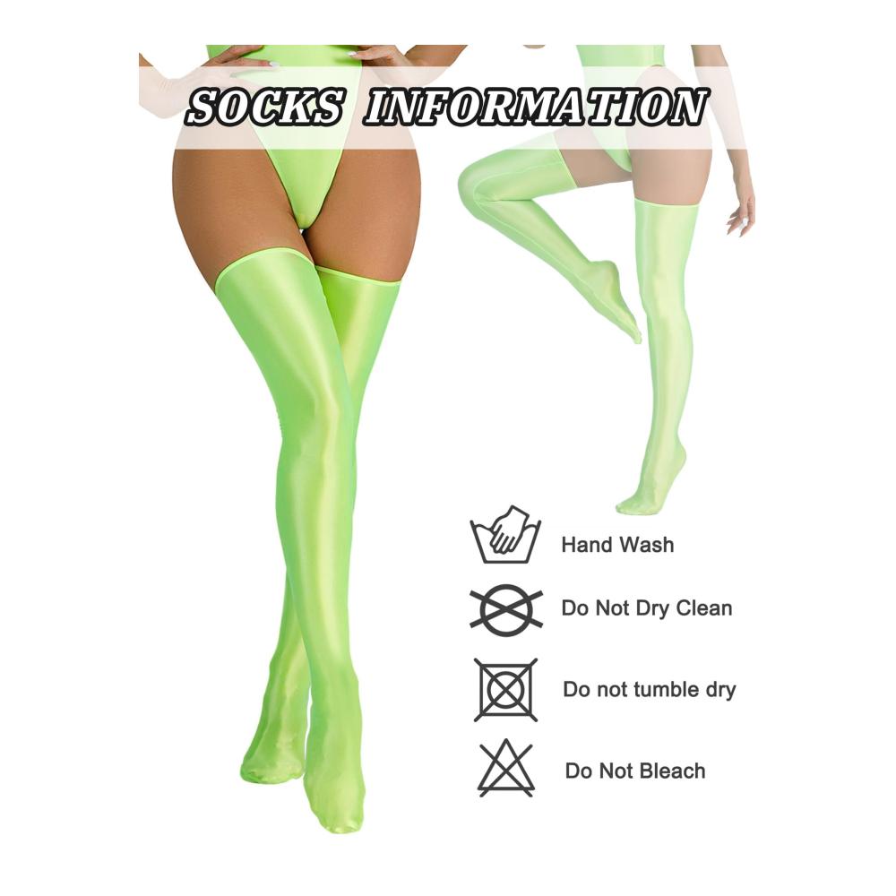 Halterlose Strümpfe Damen - Metallic Glanz Kniestrümpfe Overknees Sexy Stockings in Lang und Öl Glänzend