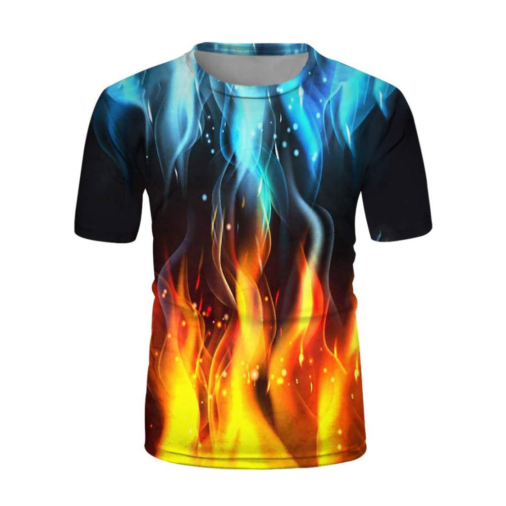 EIS und Feuer Digitaldruck T-Shirt für Herren - Große Größe Kurzarm Beiläufig Modisch