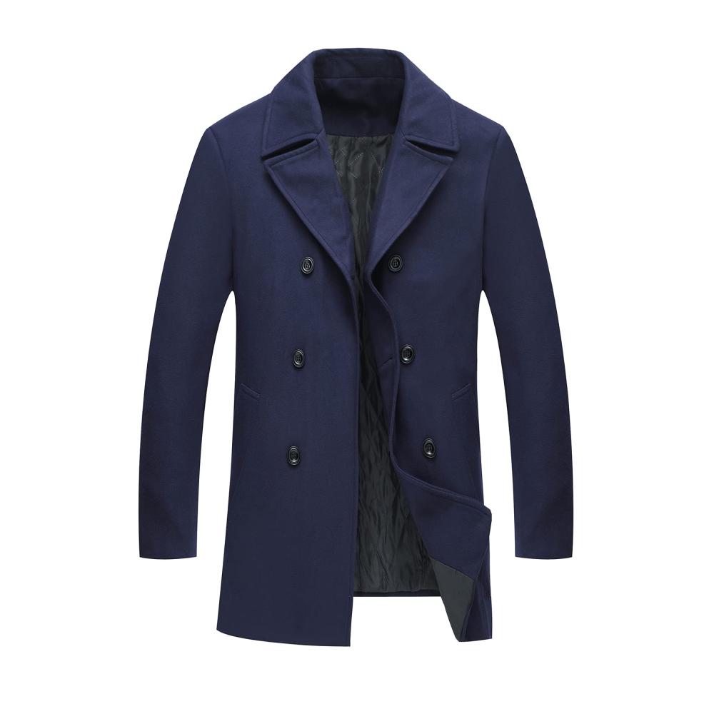 Herren Peacoat aus Wollmischung mit klassischem Zweireih-Design und abnehmbarem Latz