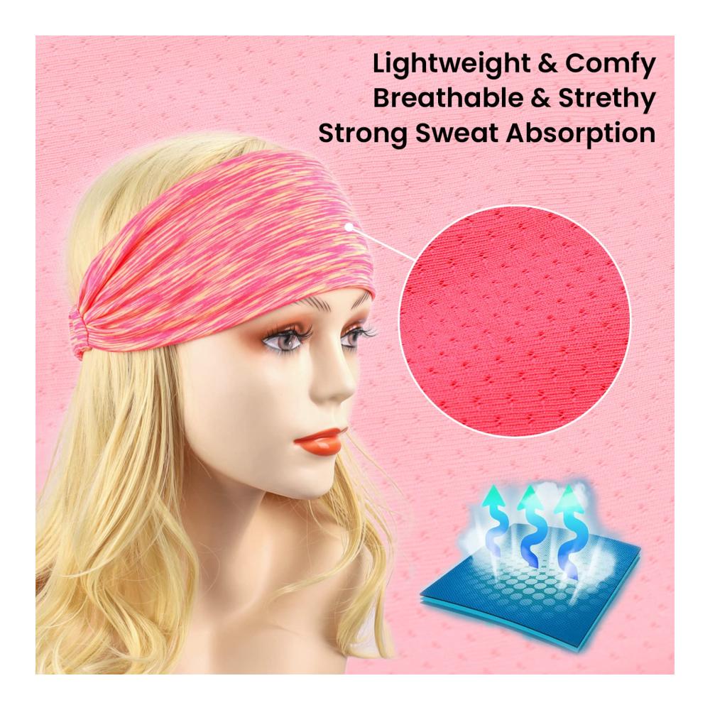 4er Pack Sport-Stirnbänder für Damen - Breite elastische Haarbänder für Yoga Laufen & Fitness - Schnelltrocknende Schweißbänder für Workout Tennis Gym & Outdoor-Aktivitäten