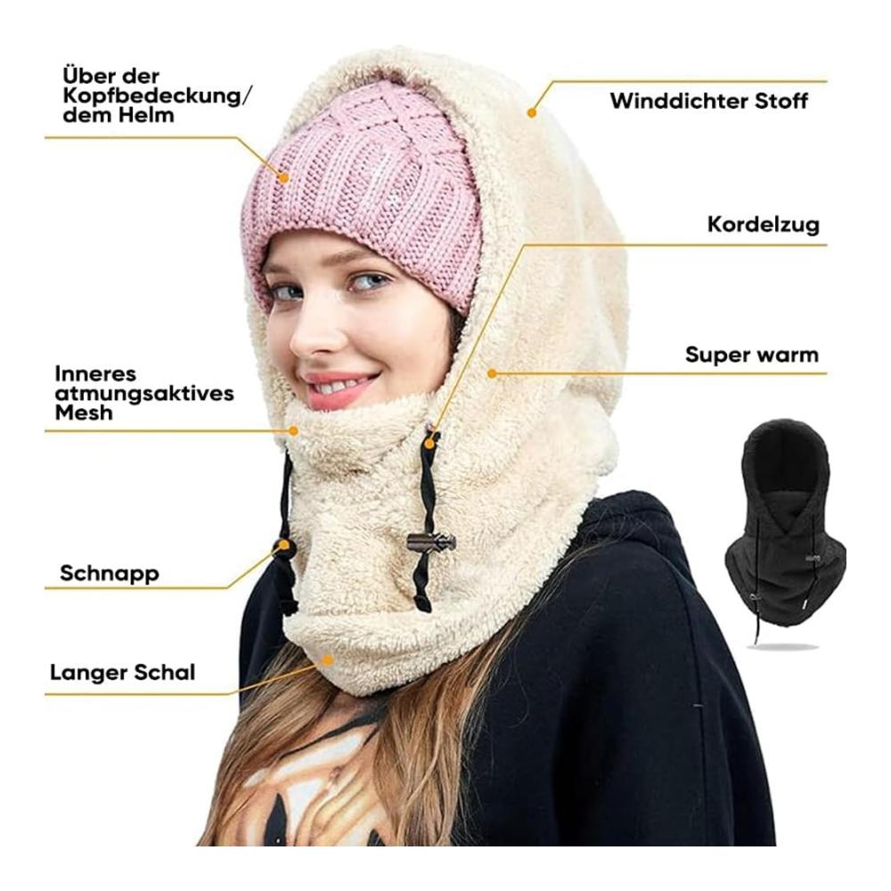 Warme Sturmhaube mit Thermo-Fleece und verstellbarer Skimaske - Winddichter Plüsch-Nackenwärmer für winterliche Fahrradtouren