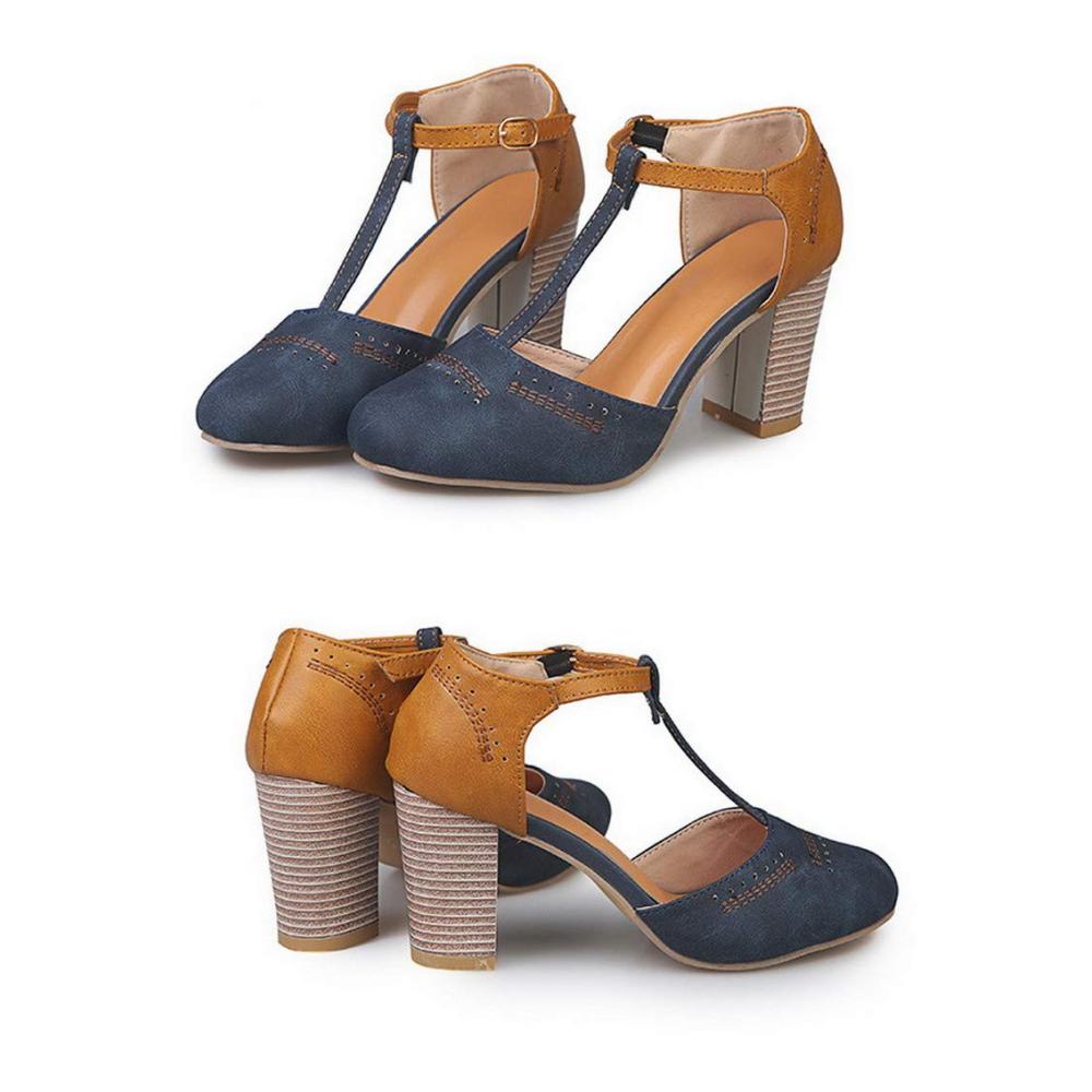 ACMEDE Damen Sandalen - T-Strap Pumps mit Riemchen Blockabsatz und geschlossener Spitze - Spangenpumps in Wildleder mit breitem Absatz - Elegante Damenschuhe für Frühling und Sommer