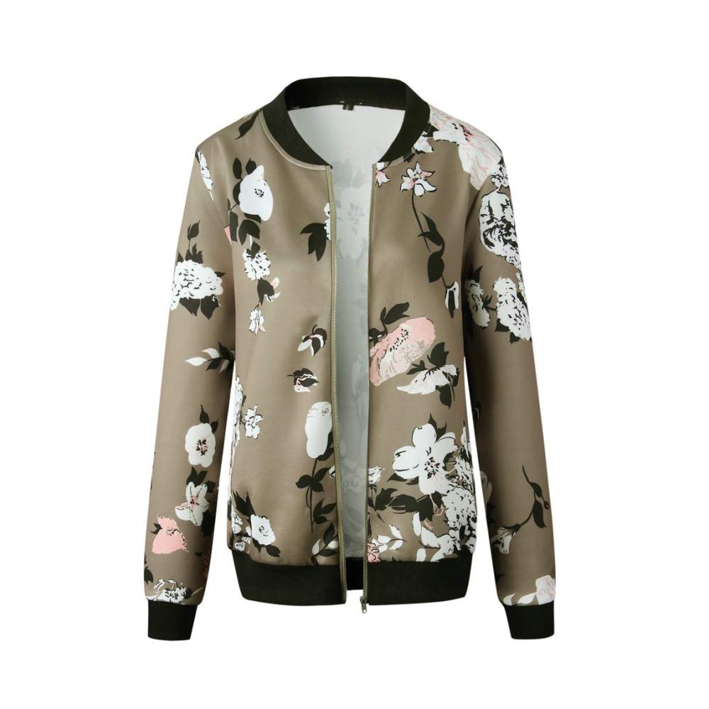 Damen Bomberjacke mit Blumenmuster Langarm Reißverschluss und Stehkragen für Herbst und Frühling