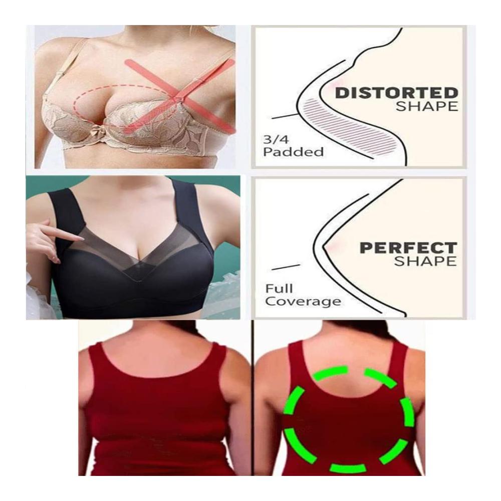 Klassische BHs Damenmode mit Wmbra-Lage und Haltungskorrektur - Übergröße Deep Cup Push-up Wireless-BH