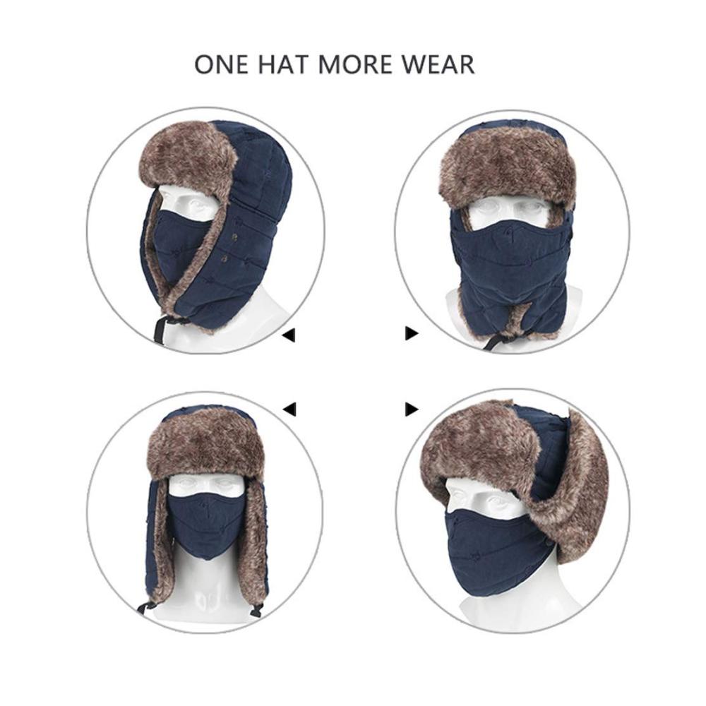 Winter Fliegermütze Unisex | 3-in-1 Bombermütze mit Halswärmer Ohrenklappe & abnehmbarem Gesichtsschutz | Winddichte Trappermütze für Skifahren und Radfahren | Ideale Wintermütze für Damen und Herren