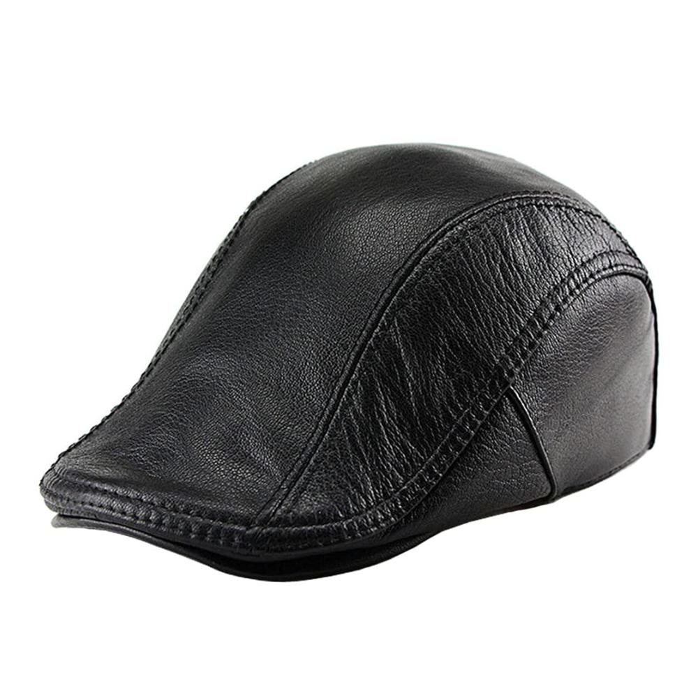 Herren Schirmmütze aus Lammfell-Leder - Stilvolle Flat Cap Gatsby Newsboy Hat Barett & Cabbie Hut