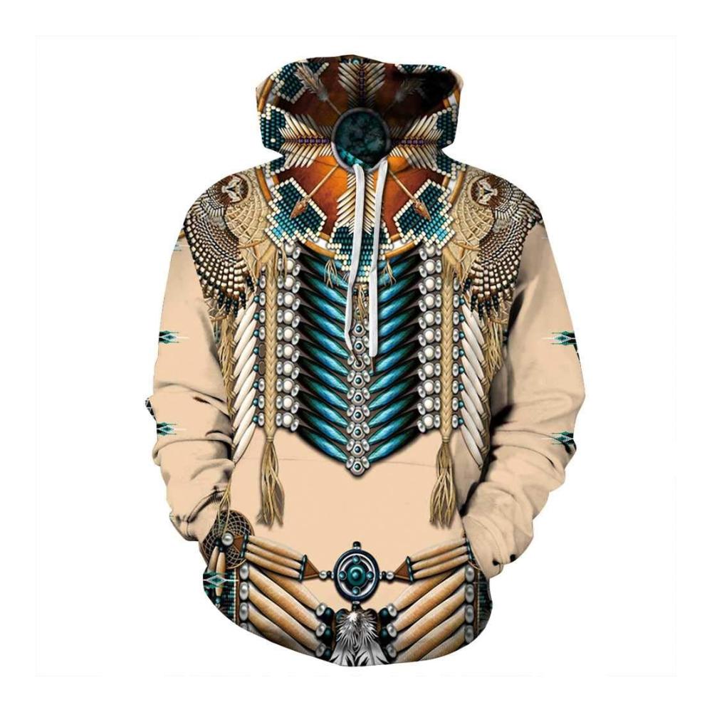 3D Printed Indian Style Unisex Hoodie for Couples - Long Sleeve Sweatshirt with Pockets 419