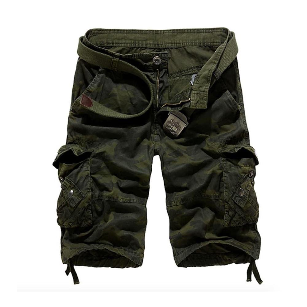 Herren Cargo Shorts in Grün - Casual Camo Style mit Multi Taschen Baumwolle ohne Gürtel - Arbeitsshorts 38W Regular