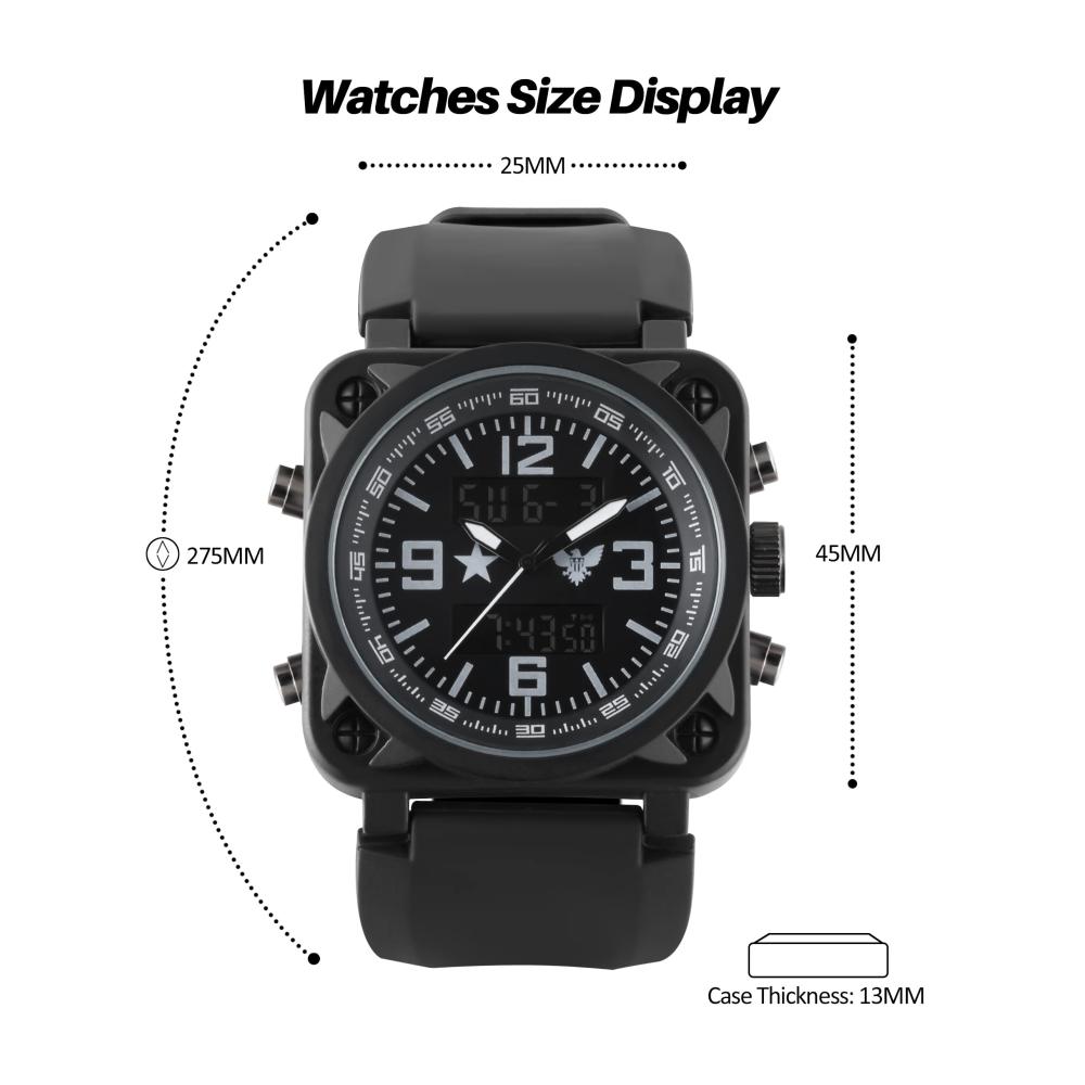 Digitale Herren Armbanduhr mit Timer Stoppuhr Alarm-Licht Quarz-Analoguhr - Multi-Funktionale Militäruhr mit Großem Zifferblatt