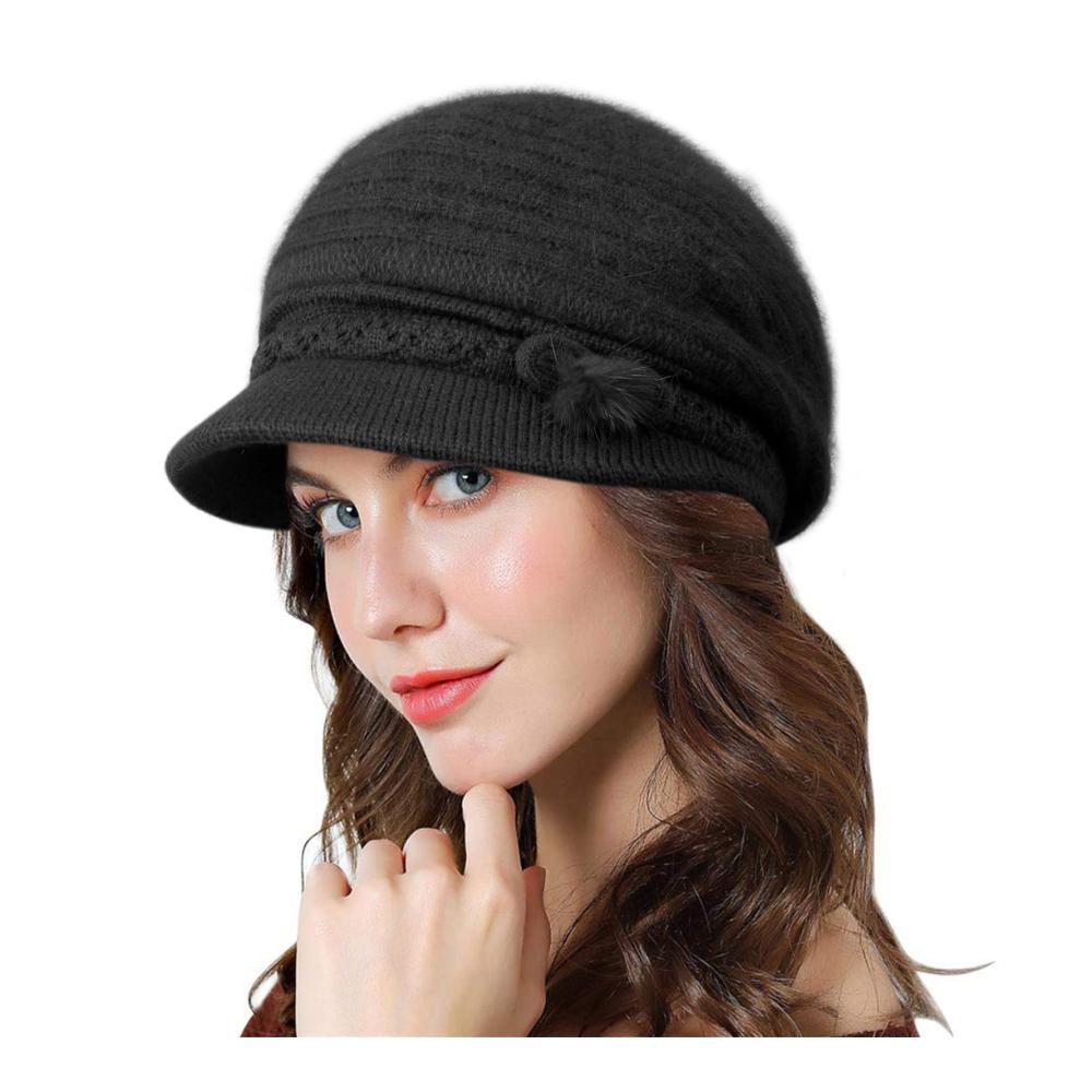 Baskenmützen & Barette Damen Wintermütze mit Dickem Fleecefutter Retro-Design One Size