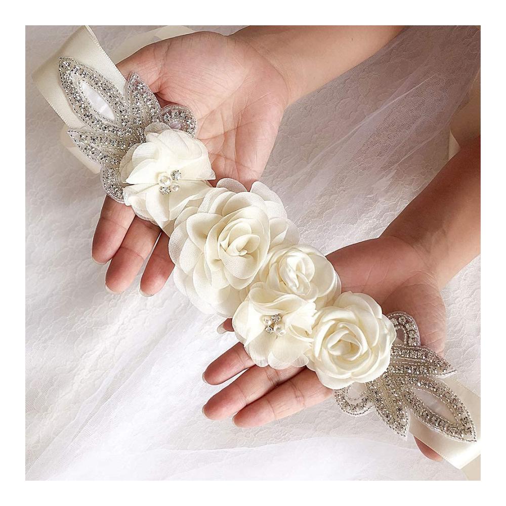 Eleganter Blüten-Hochzeitsgürtel mit Kristallen für Brautjungfernkleider und Abendkleider