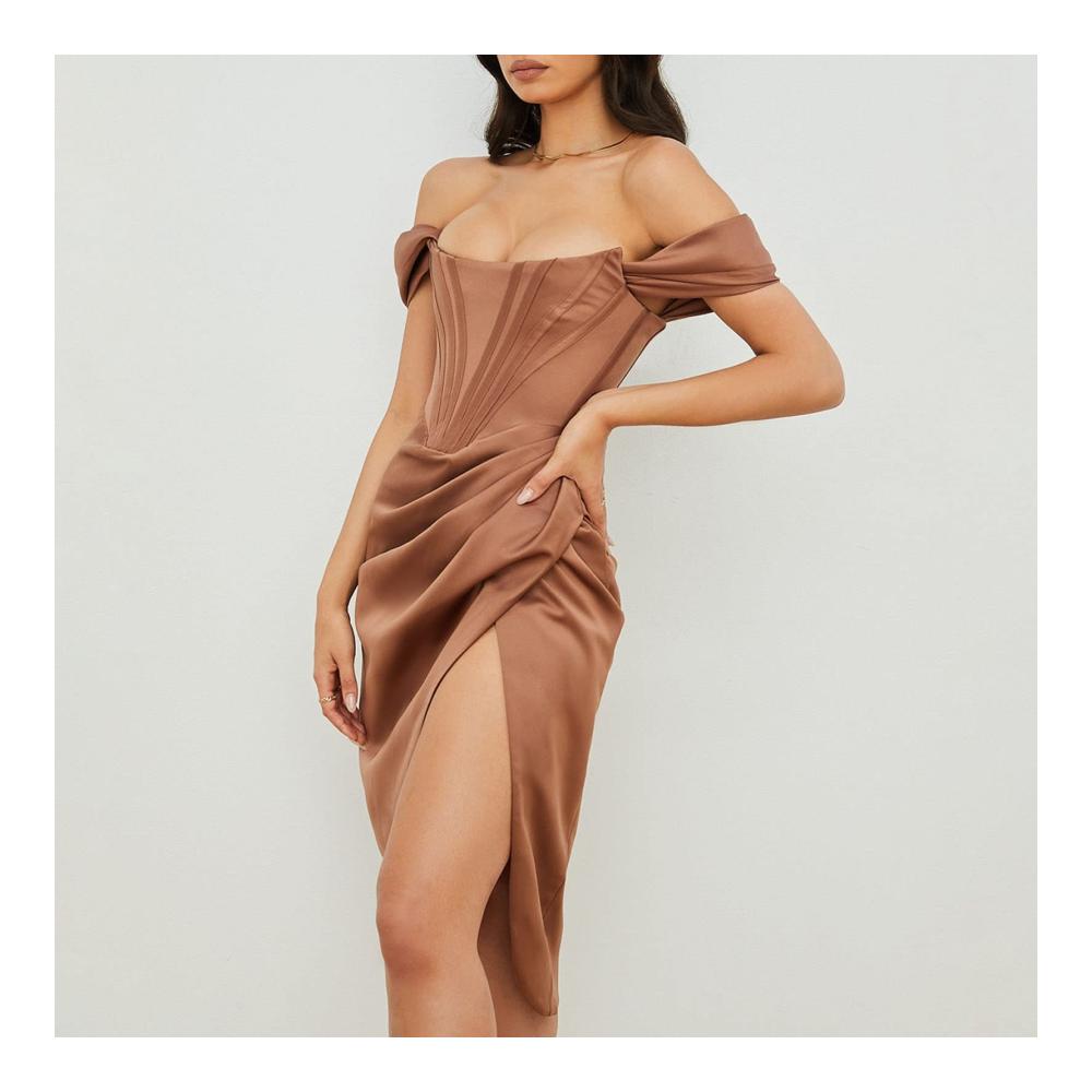 Cocktail Damenkleid Schulterfrei Drapiert Satin Schlitz Korsett - Perfekt für formelle Anlässe