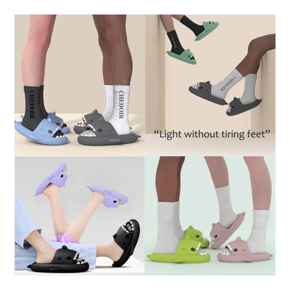 Dusch- & Badeschuhe Shark Sliders - Rutschfeste Hausschuhe für Damen und Herren Schnell Trocknende Shark Pantoffeln mit superweichem offenem Zehenbereich - Indoor & Outdoor Aqua Schuhe für eine angenehme Dusch- und Badeerfahrung