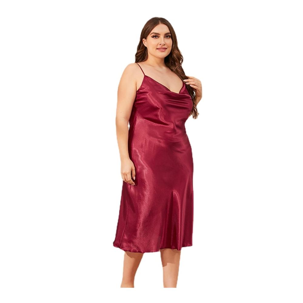 Satin Negligee Damen Nachthemd mit Spitze - Sexy Lingerie Dessous für Damen in XL-3XL - Elegantes Spaghetti-Träger-Kleid für Plus Size Sleepwear