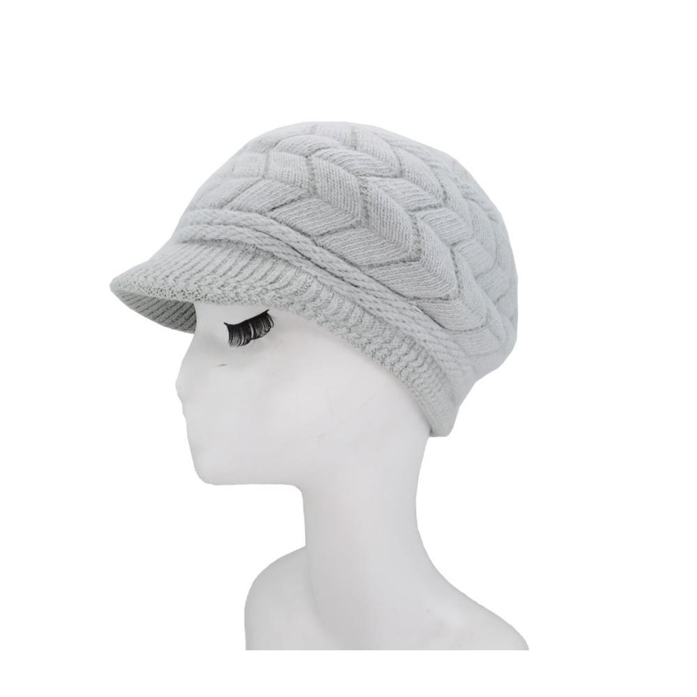 Strickmütze Damen Winter – Warme Rippstrick-Mütze mit Visier und Plüschfutter – Ideal für kaltes Wetter – Dicke Beanie mit Woll-Schneekappe