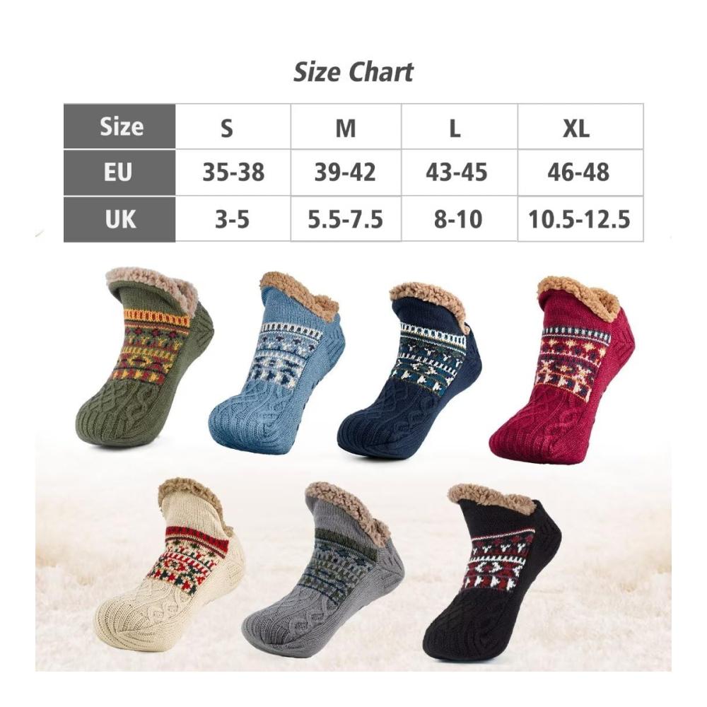 Winterwarme Stoppersocken mit Wolle für Damen & Herren - Flauschige Mulor Haussocken rutschfeste Hüttensocken (1 Paar