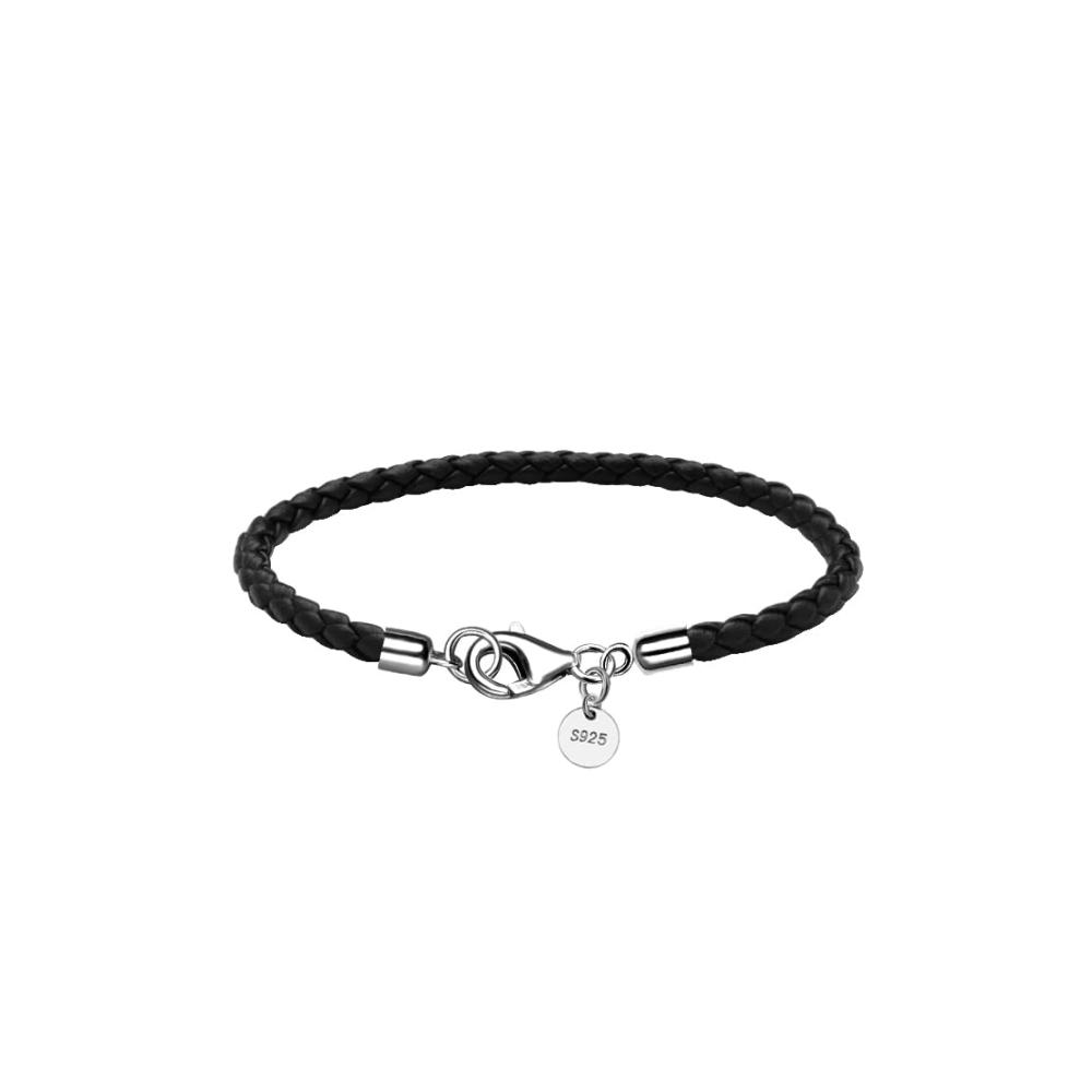 Herren Lederarmband 925 Sterling Silber Verschluss | Geflochtenes 4MM Schwarz/Braun | 20/21cm Unisex Schmuck mit Geschenkbox