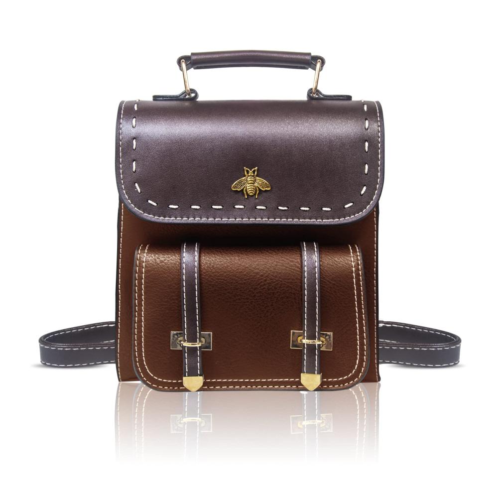 Mini Kunstleder Umhängetasche für Damen - Stilvoller Rucksack & Handtasche in Einem - Convertible Crossbody Satchel für Mädchen - Bienenmotiv Design