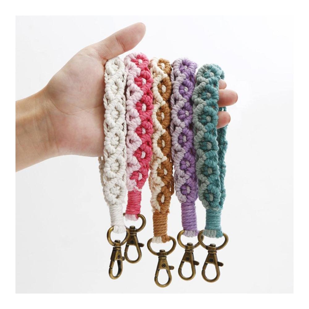 Boho Baumwolle Seil Gewebtes Armband Keychain – Schlüsselanhänger für Damen mit Wristlet und Lanyard – Schlüssel Accessoire in handgefertigter Optik