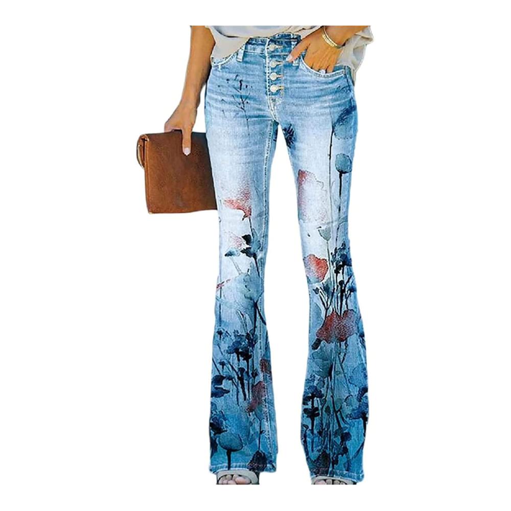 Damen Stretch-Jeans Loose Fit Weite Beinform lässige und bequeme Freizeithose