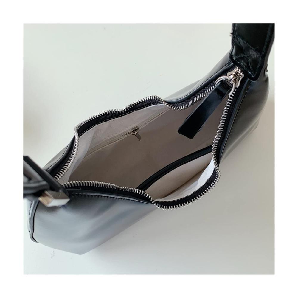 Kleine Mode Umhängetasche für Damen 2023 - Reißverschluss Casual Hobo Tasche aus PU Leder - Schwarze Frauen Tasche (27x13cm