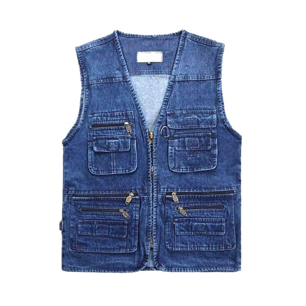 Herren Jeansweste für Outdoor-Aktivitäten Daoba Fotografen Ärmellos Jacke mit Multi-Taschen ideal für Camping Wandern Angeln und Arbeit
