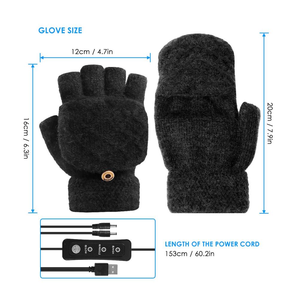 Beheizbare USB-Handschuhe von iFCOW - Winter Heizhandschuhe für Herren und Damen mit 3 Temperatureinstellungen