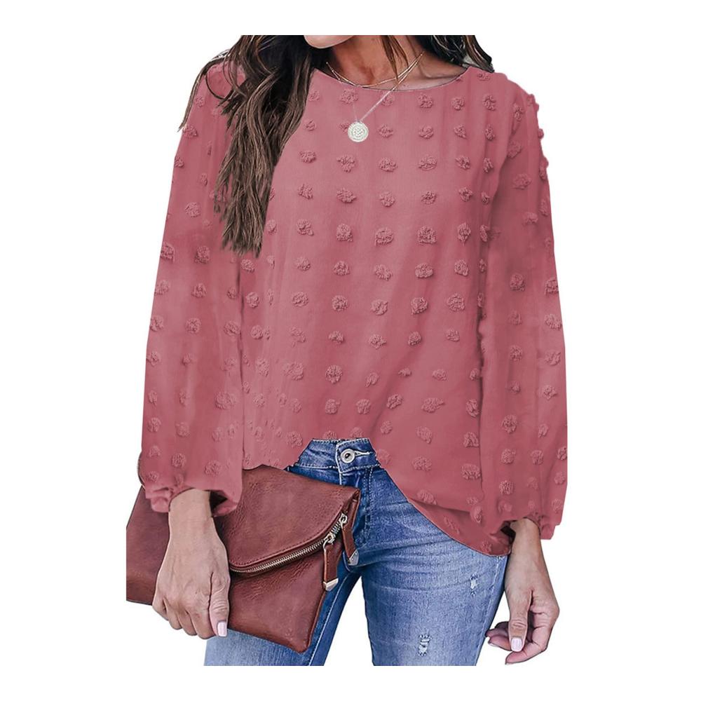 Elegantes Damen Langarmshirt - Gepunktetes Rundhals Langarmoberteil aus Polyester für die Arbeit (S