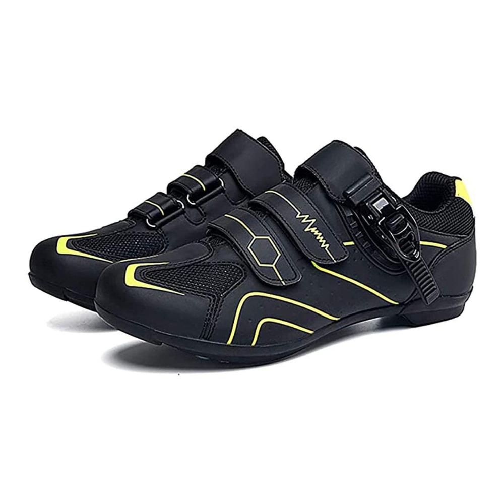 Herren Radsportschuhe | Rutschfeste Carbonfaser Fahrradschuhe für Straßen- und Mountainbiking | Atmungsaktive Reflektierende Sneaker (Gelb 45EU