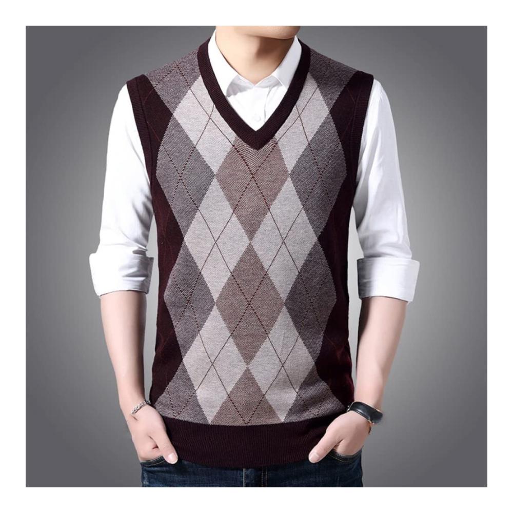 Herren Pullover Eleganter V-Ausschnitt Argyle-Passform Ärmellose Strickweste - Business Style