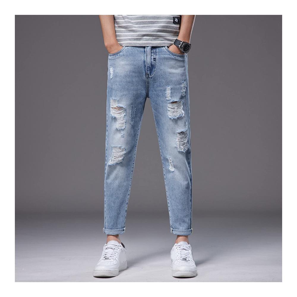 Herren Winter-Freizeithose mit Taschen | Moderne Jeans-Hose für Herbst | Bequeme Herren-jeans mit Neun-Punkte-Stil