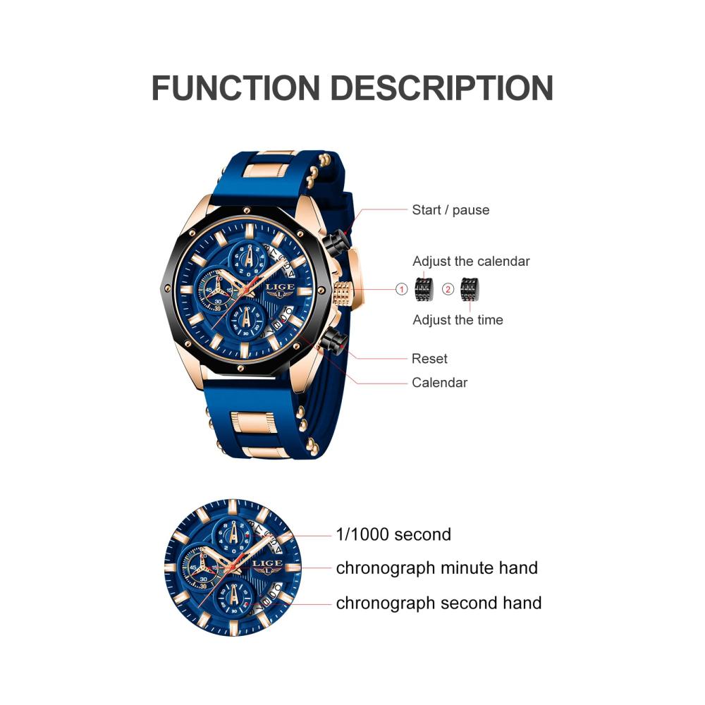 Chronograph Herren-Armbanduhr aus Edelstahl - Wasserdichte beleuchtete Analoguhr mit großem Zifferblatt Quarzwerk sportlichem Design & klassischem Stil