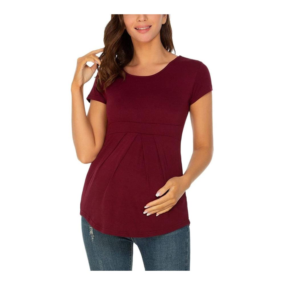 Damen Schwangerschafts-Tops Kurzärmelige T-Shirts mit U-Ausschnitt für werdende Mütter