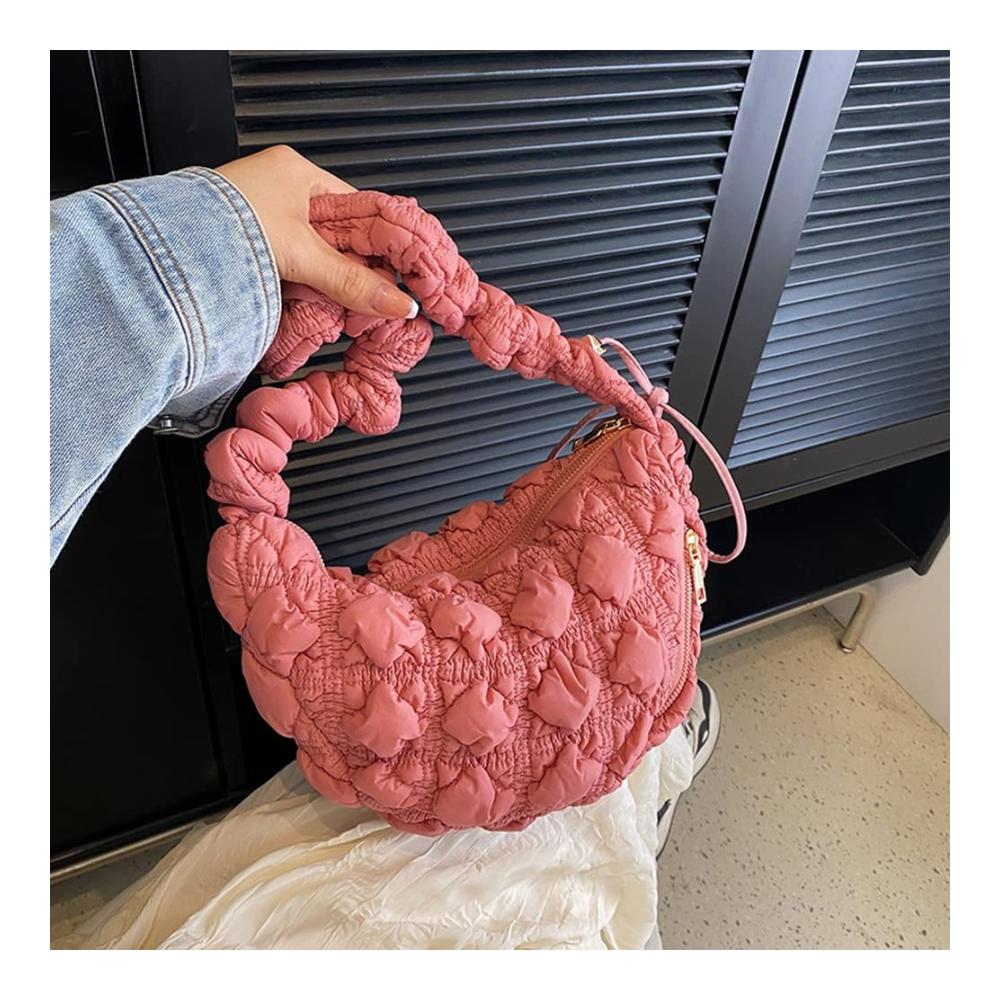 Geraffte Steppdesign Schultertasche für Damen – Stilvolle Umhängetasche mit Shopper-Geldbörse solider Brusttasche und geräumiger Einkaufstasche
