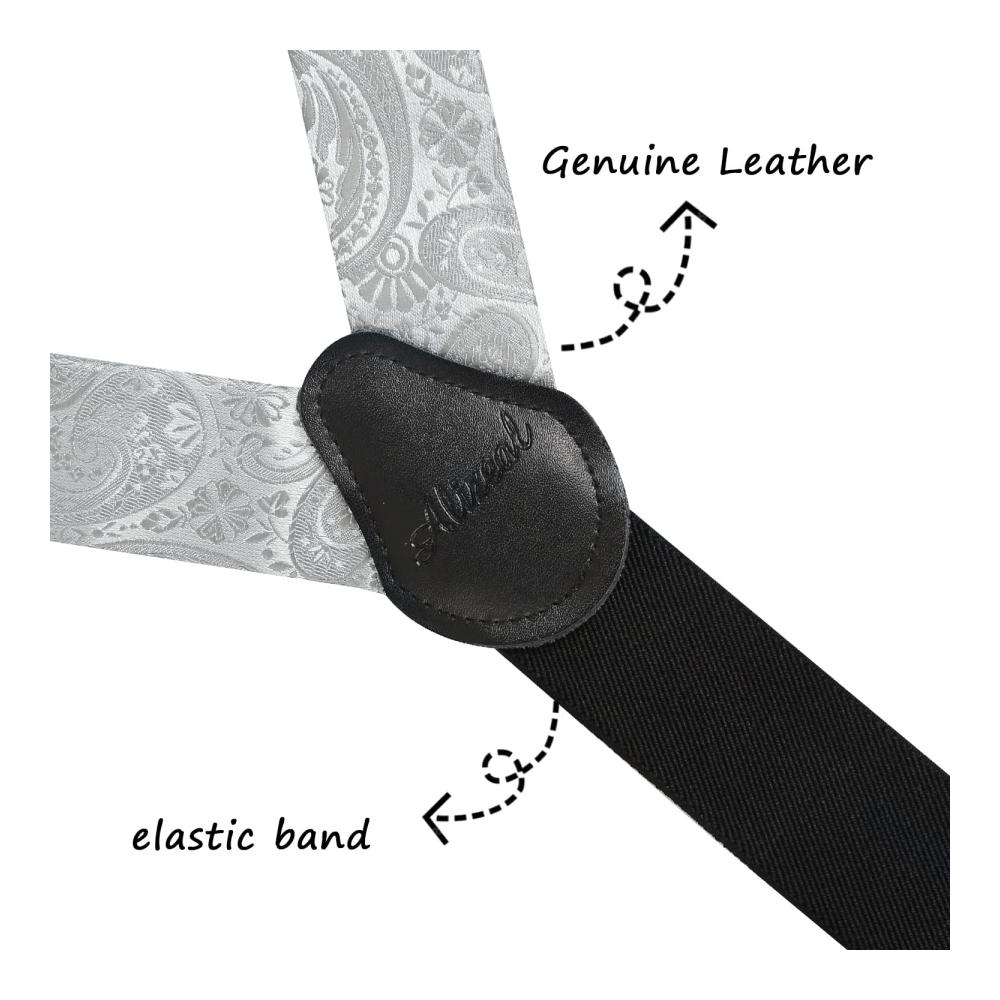 Alizeal Herren Schwarz Fliege und Hosenträger Set mit 6 Clips Einstecktuch und Manschettenknöpfen - Elegantes Accessoire-Ensemble für stilbewusste Männer