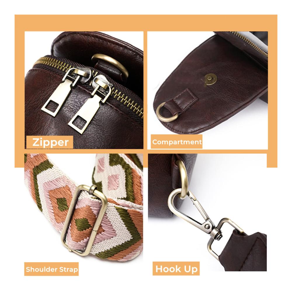 Moderne Damen Leder Umhängetasche mit Breitem Gurt und Dreieckiger Kopfhörertasche – Perfekt für Reisen Outdoor und Shopping