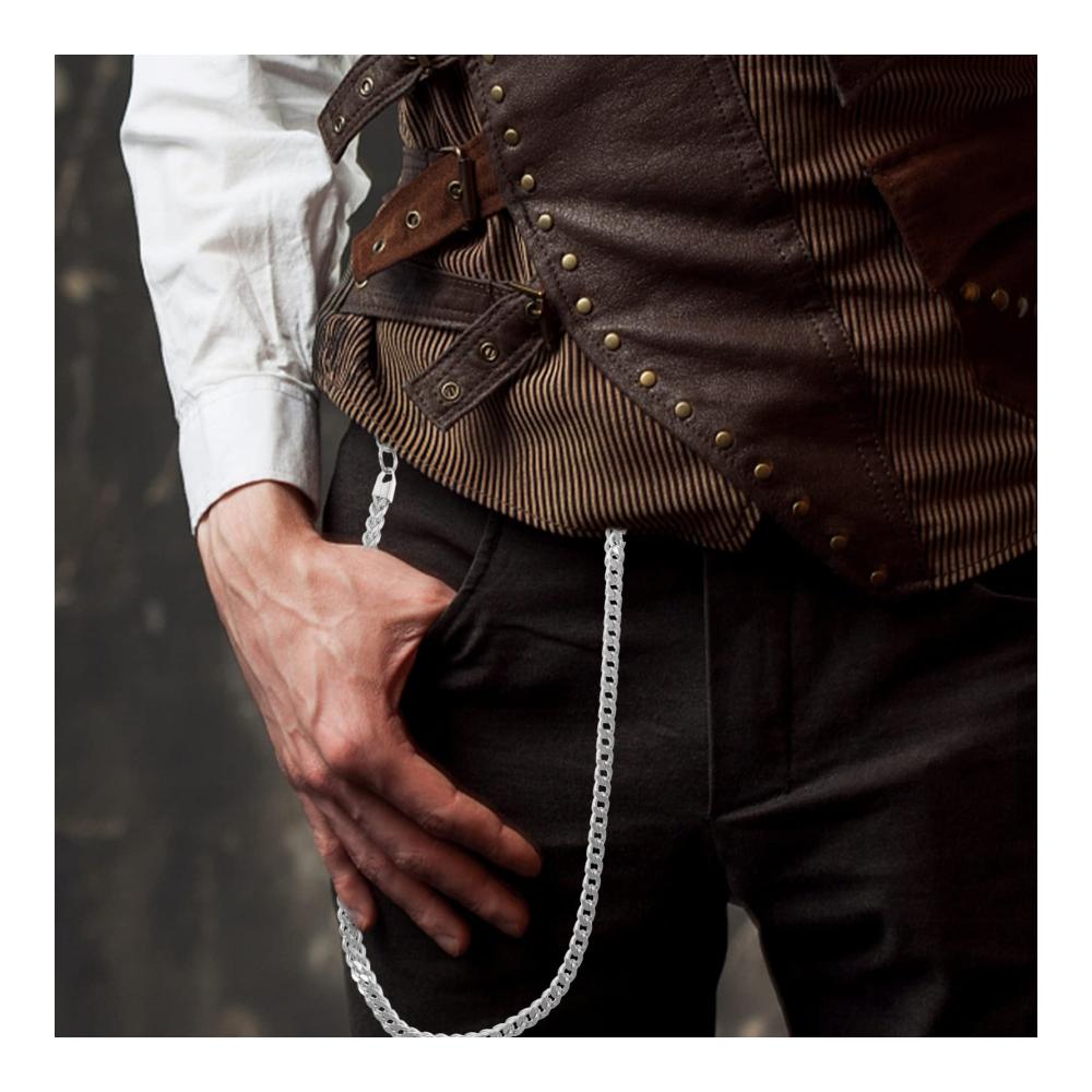 Herren Schlüsselringe & Schlüsselbänder Exklusive Silber-Ketten für Hosen Brieftaschen Taschen & Gürtel – Stilvolle Jeansketten mit Beidseitigen Verschlüssen für Jungen Männer (60-80cm