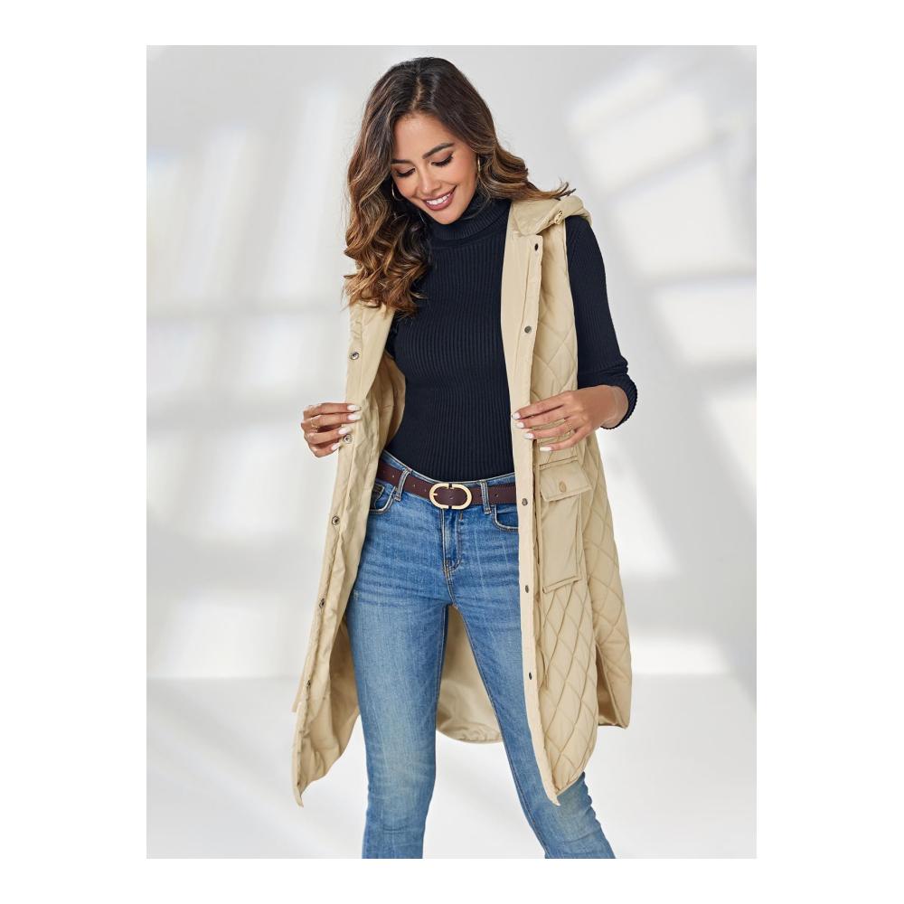 Damen Steppweste mit Kapuze und Taschen - Langärmlige Winterweste für lässige Outfits