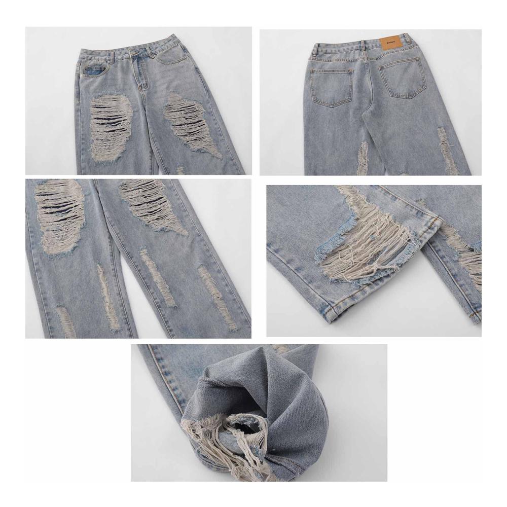 Designer Slim Fit Jeans in Hellblau mit Zerrissenem Denim für Herren