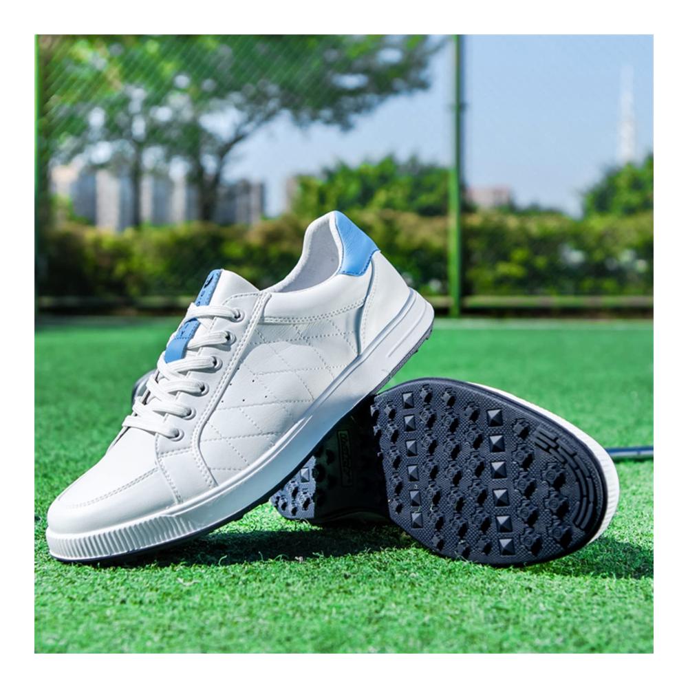 Golfschuhe Herren Wasserdicht Leichtgewicht Atmungsaktiv | Abriebfest Rutschfest | Indoor/Outdoor Golf-Training | Weiß/Blau 29.1CM