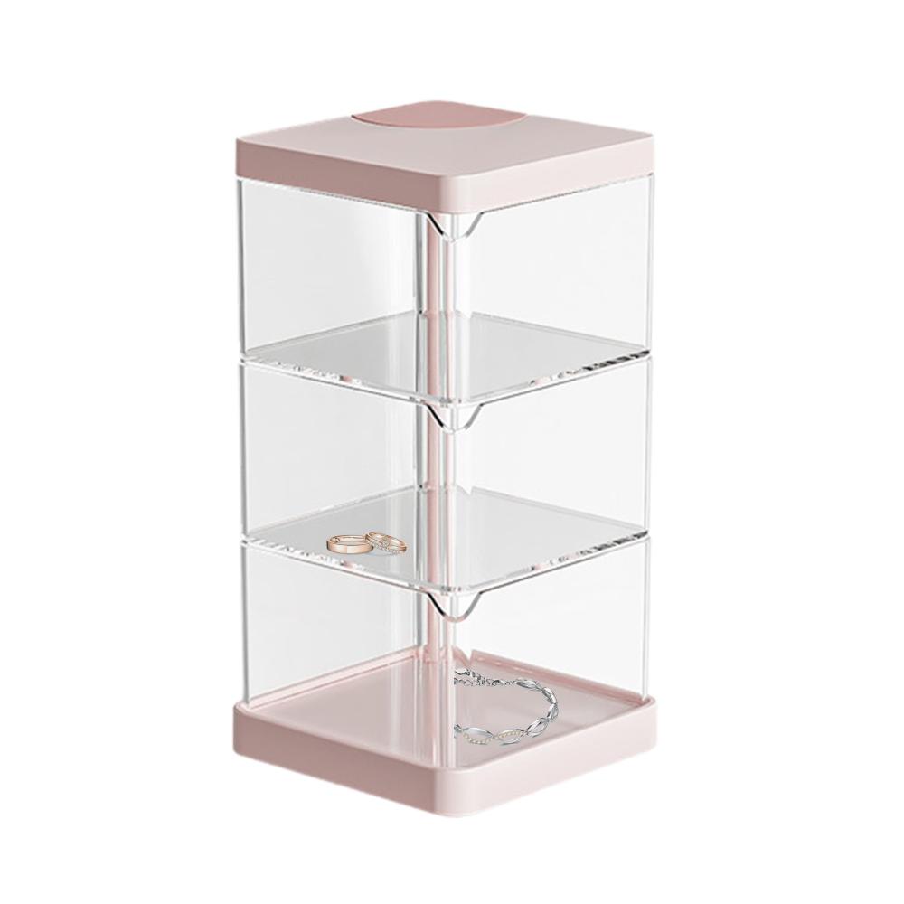 Drehschmuckkästen Transparenter Organizer für Schmuck und Make-up - 360° Drehung - Platzsparende Aufbewahrung für Schreibwaren Datenkabel und mehr