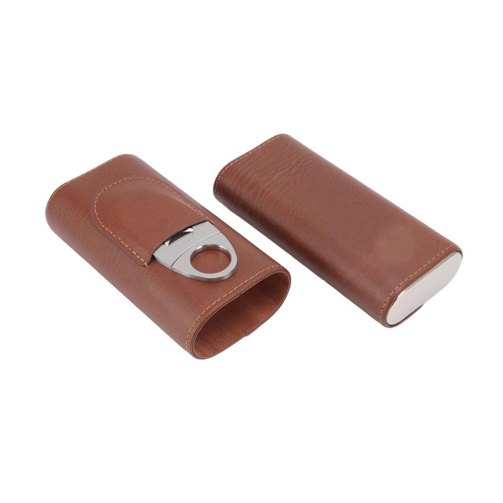Zigarrenetui aus Leder mit 3 Fingern Zedernholzfutter Schere und tragbarem Reisehalter - Braun