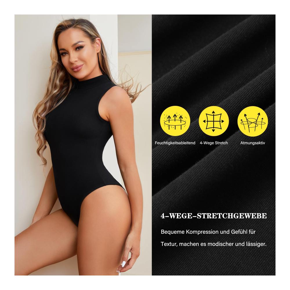 Junlan Shapewear Damen - Formender Bodysuit mit Stehkragen Damen Sculpting Body Shaper Ärmelloses Top Bodysuit für Frauen - Figurformendes Design