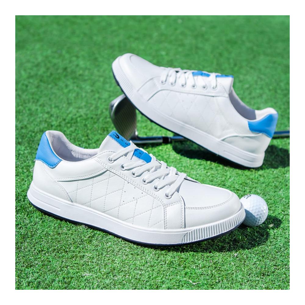 Golfschuhe Herren Wasserdicht Leichtgewicht Atmungsaktiv | Abriebfest Rutschfest | Indoor/Outdoor Golf-Training | Weiß/Blau 29.1CM