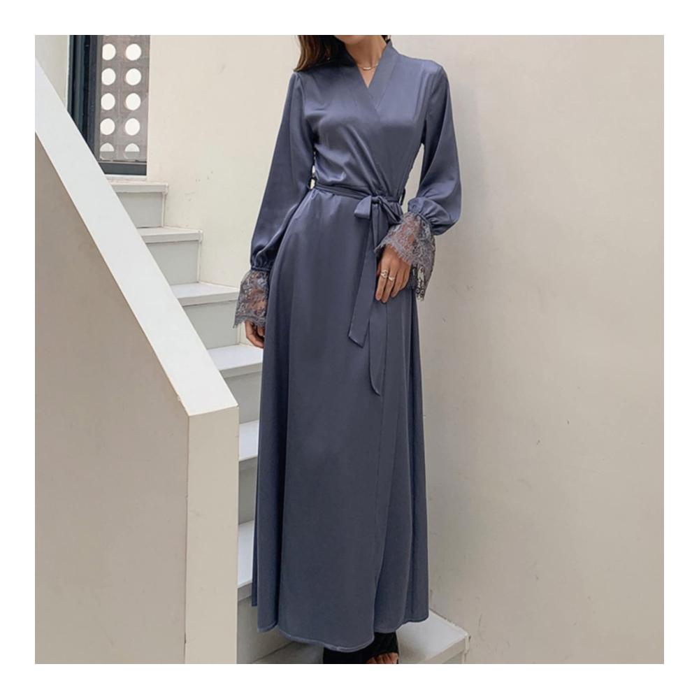 Eleganter Satin Kimono Bademantel für Hochzeit und entspannte Tage - Perfekt für Braut Brautjungfern und Damen - Mit Gürtel und Spitzenverzierungen - Rückenfreies Design - Französische Eleganz für stilvolle Hauskleidung