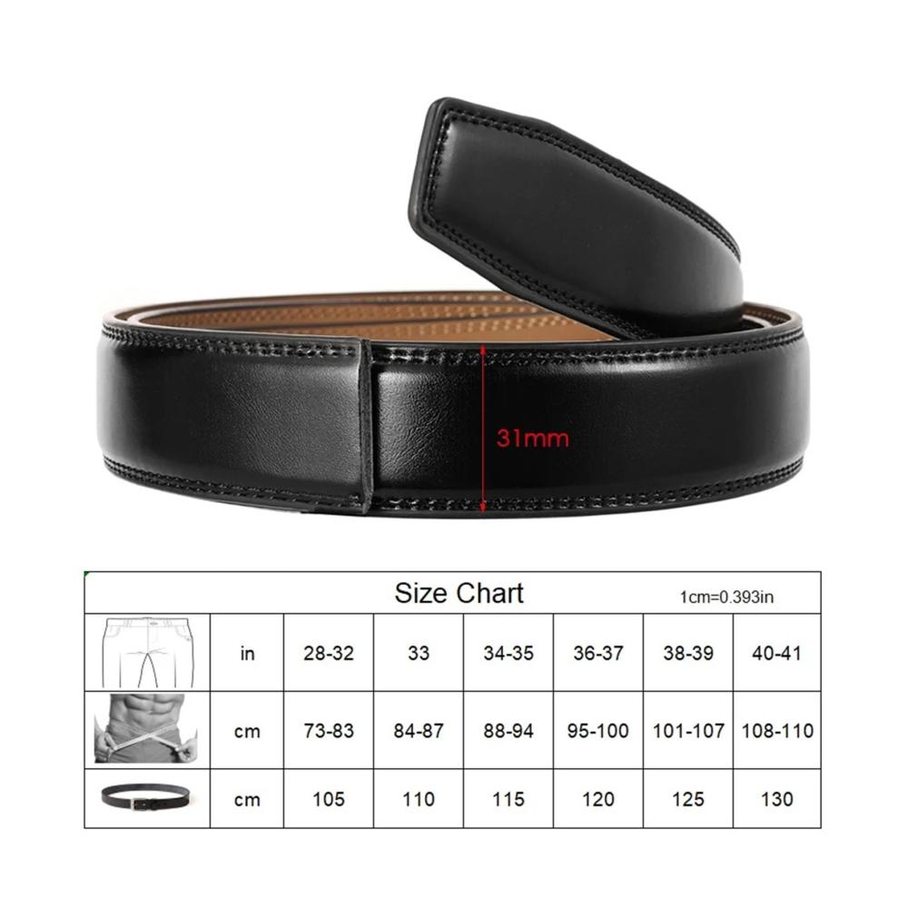 31mm Ledergürtel für Herren - Eleganter Anzugsgürtel mit Automatischer Schnalle Keine Löcher Natürliches Rindsleder - Braun Schwarze Akzente - Länge 120cm