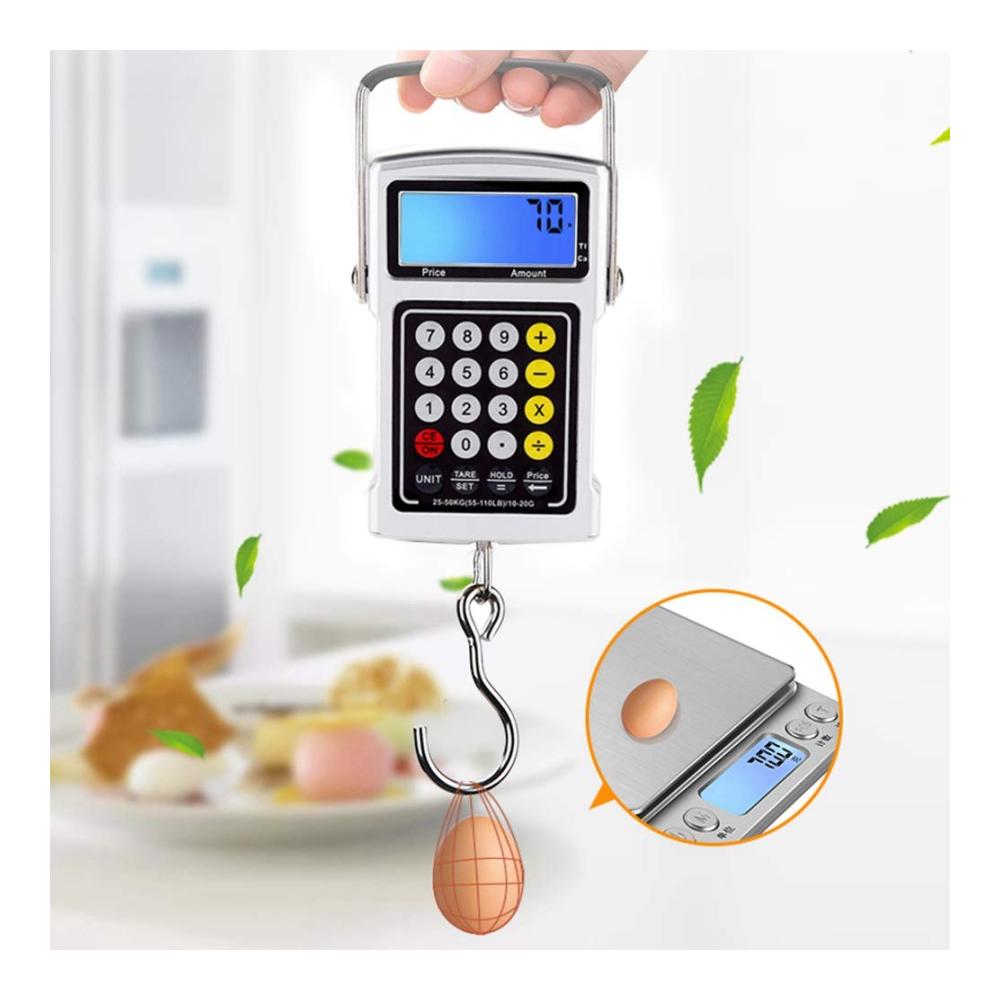Elektronische Gepäckwaage mit Angelhaken 50 kg Kapazität 7-in-1 Digitale Anglerwaage